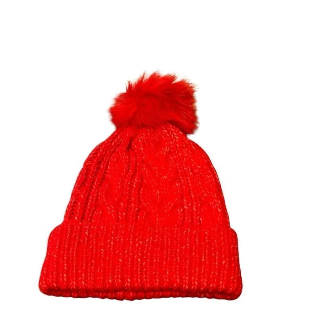Loft lot of 2 beanie Pom Pom hats red and gray